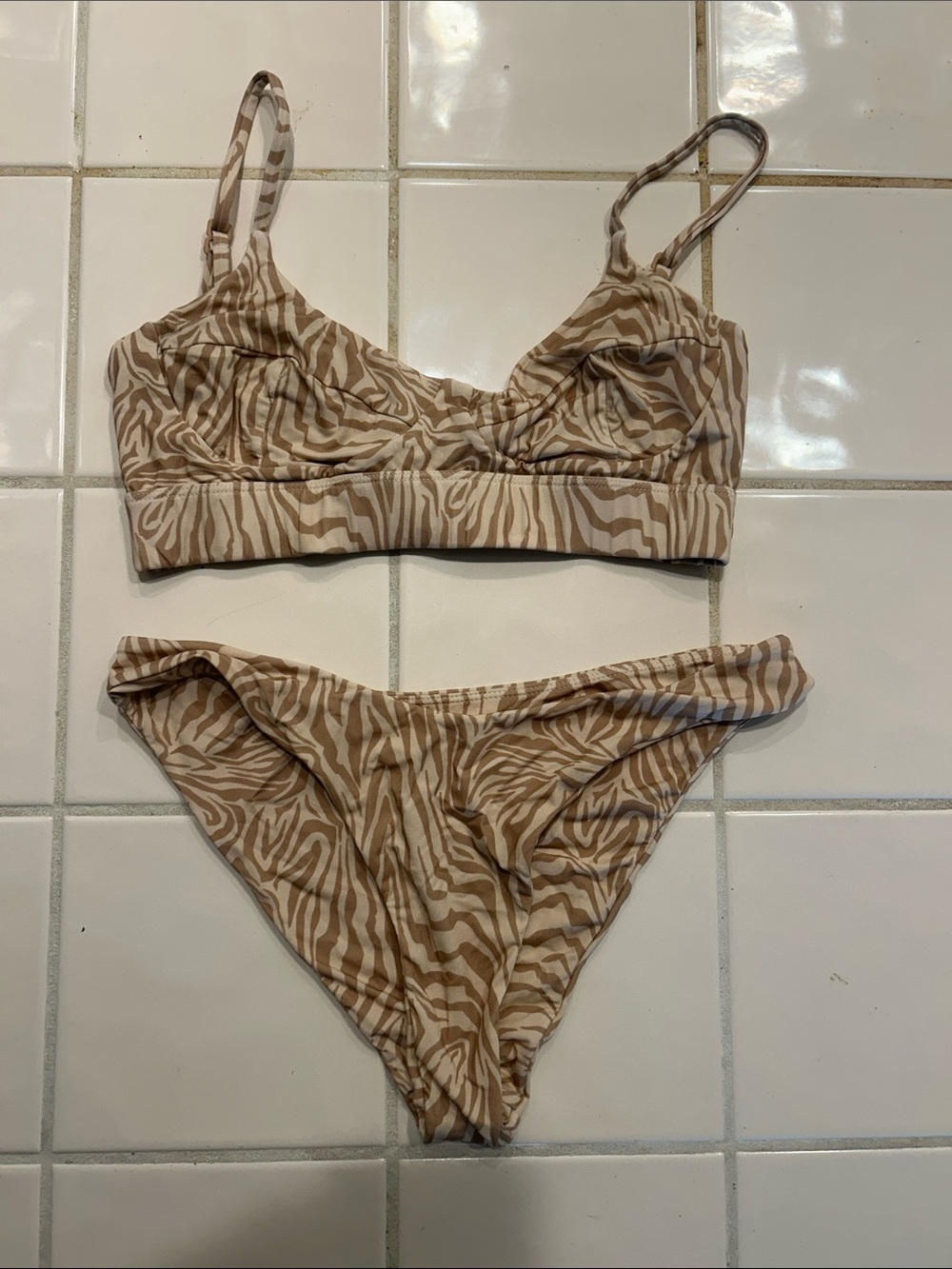 acacia swimwear Beige Zebra-Print Bralette & Bikini Set